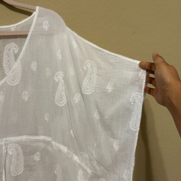 Old Navy Swim Cover-up Tunic Women 2X White Semi-sheer Paisley Print Boho Beachy - Picture 5 of 7